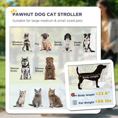 Dog Stroller for Large Medium Small Dogs up to 66 Lbs. 23.5" in Body Length, One-Click Foldable Pet Cat Stroller with Storage, Shock Absorption Wheels, Mesh Window, Safety Leash, Gray