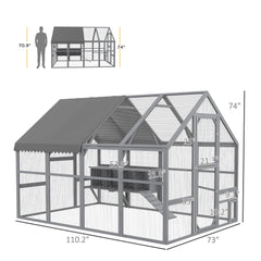 9' x 6' x 6' Large Chicken Coop with Nesting Box, Water-Resistant and Anti-UV Cover for 8-12 Chickens, Gray