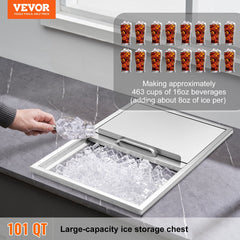 Drop In Ice Chest, 27'L X 18'W X 21'H Stainless Steel Ice Cooler, Commercial Ice Bin With Sliding Cover, 40.9 Qt Outdoor Kitchen Ice Bar, Drain-pipe And Drain Plug Included, For Cold Wine Beer