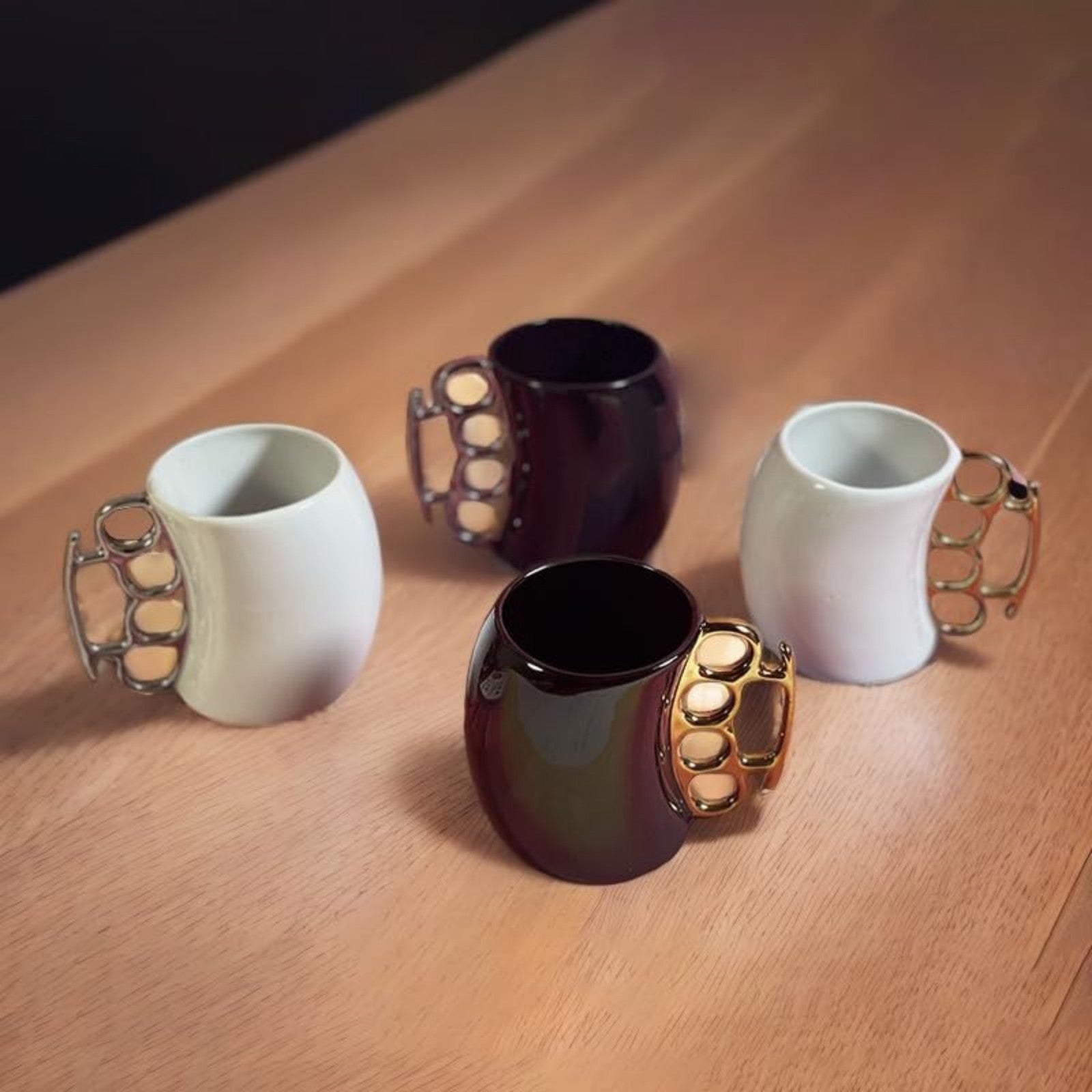 Novelty Brass Knuckle Coffee Mug, Ceramic, Black And White, Unique Handle Design, Funny Mugs Gifts For Christmas Novelty Ceramic Coffee Mug, X Mas Presents, Christmas Funny Gifts, Funny Gifts