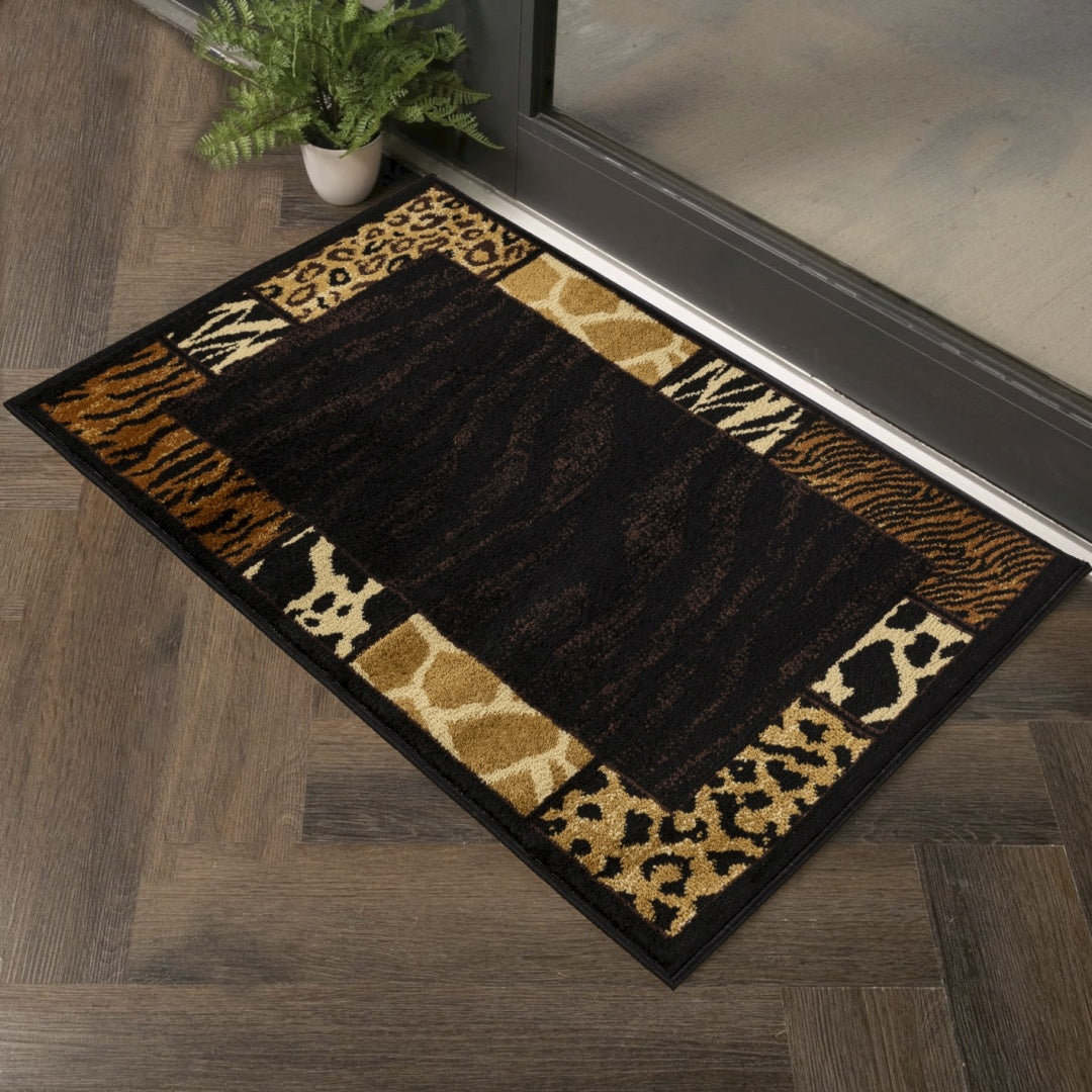 Tribes GC YLS4013 Black 2 Ft X 3 Ft Animal Print Area Rug