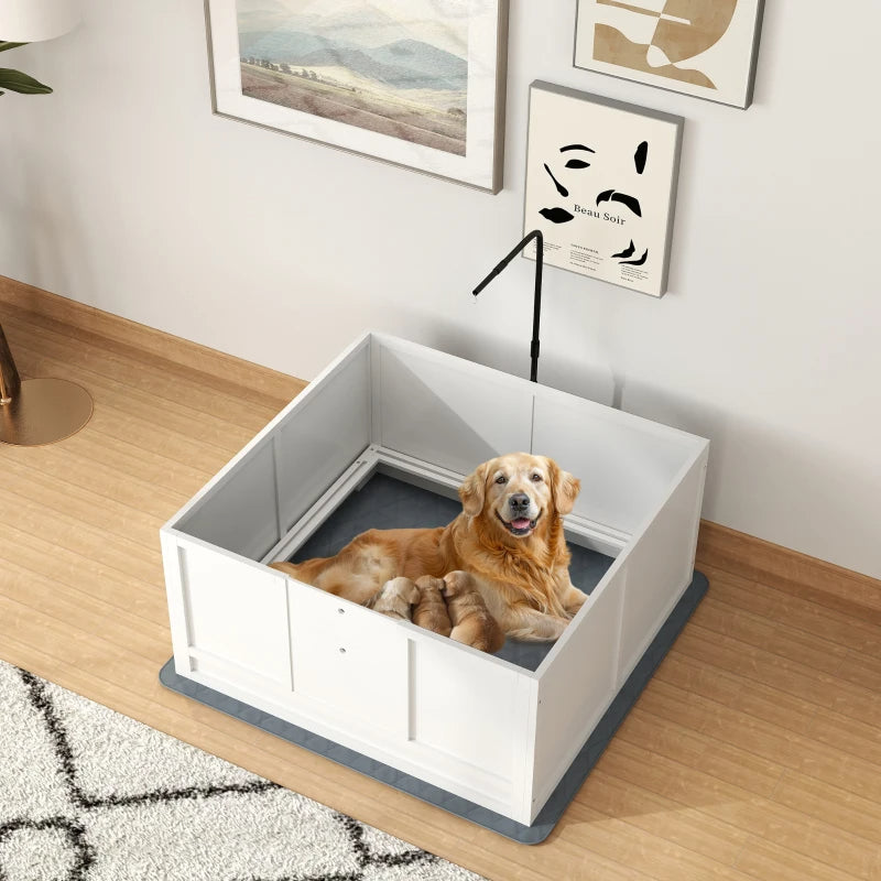 Whelping Box For Puppies With Pee Pad, Pig Rail, Adjustable Door For Small, Medium & Large Breed Dogs Birth,
