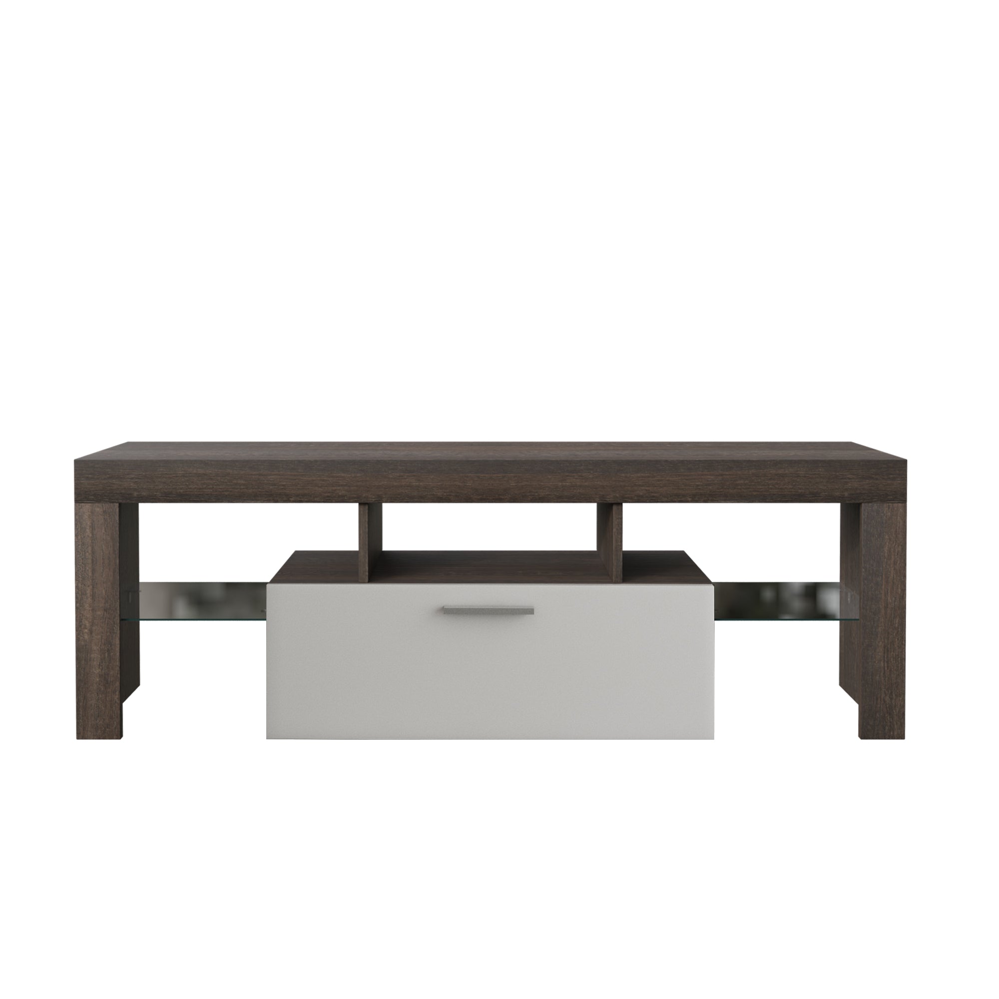 20 Minutes Quick Assembly Brown Simple Modern TV  Stand With The Toughened Glass Shelf Floor Cabinet Floor TV Wall Cabinet Brown  WhiteTV Bracket  With LED Color Changing Lights For Living Room