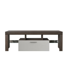 20 Minutes Quick Assembly Brown Simple Modern TV  Stand With The Toughened Glass Shelf Floor Cabinet Floor TV Wall Cabinet Brown  WhiteTV Bracket  With LED Color Changing Lights For Living Room
