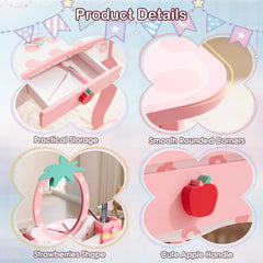 White MDF Spray-painted 1-drawer 2-desktop Storage Box Children's Dressing Table Set With Apple Print