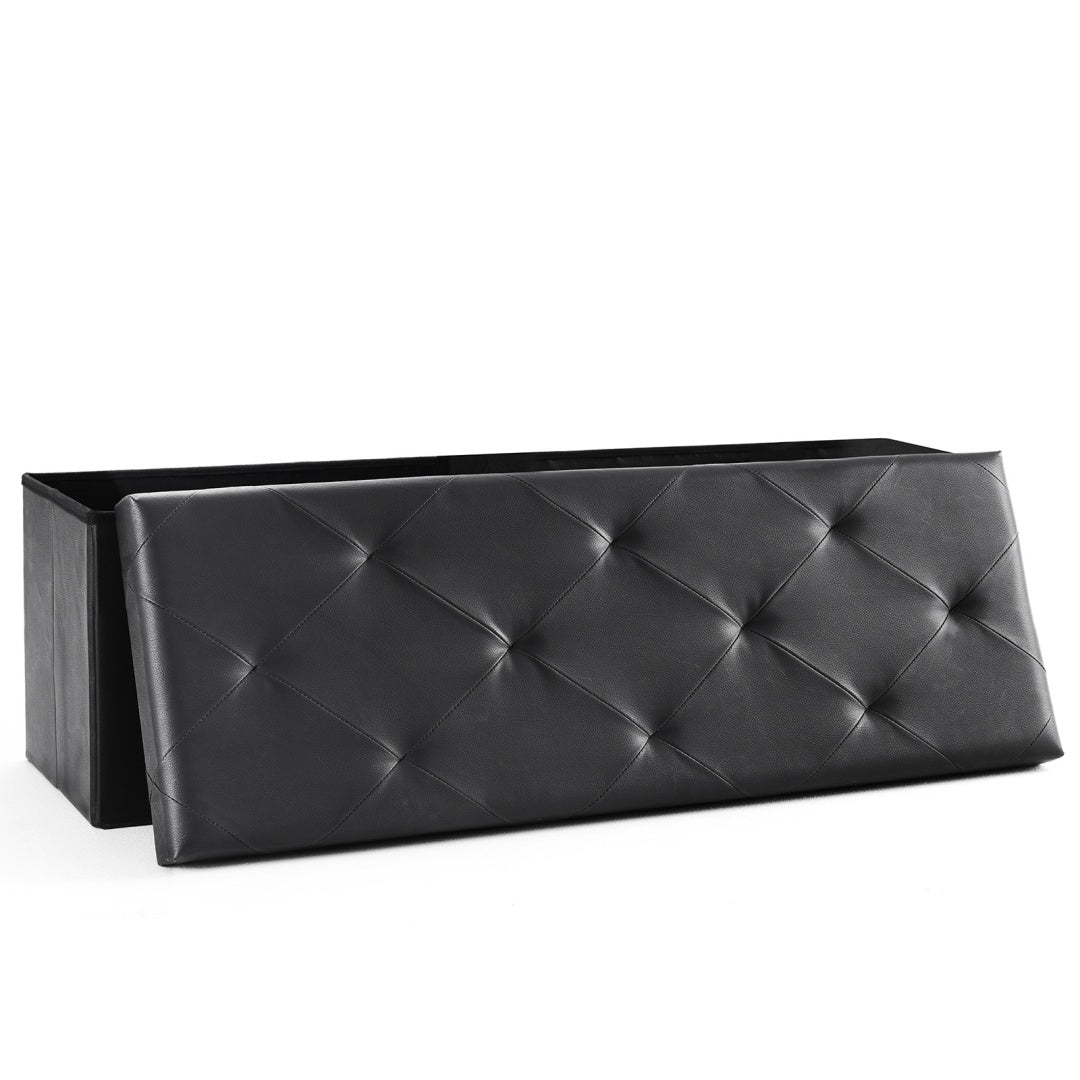 Foldable Storage Ottoman Bench 43in, Foot Rest Stool, Synthetic Leather Storage Chest With Thicker Foam Padded Seat For Entryway Living Room