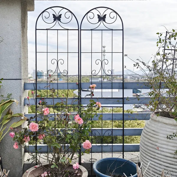 4 Pack Metal Garden Trellis 86.7" X 19.7" Rustproof Trellis For Climbing Plants Outdoor Flower Support Black