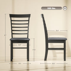 Wooden Dining Chairs Set of 4, Farmhouse Upholstered Kitchen Chairs with Rubber Wood Frame, Black and Gray