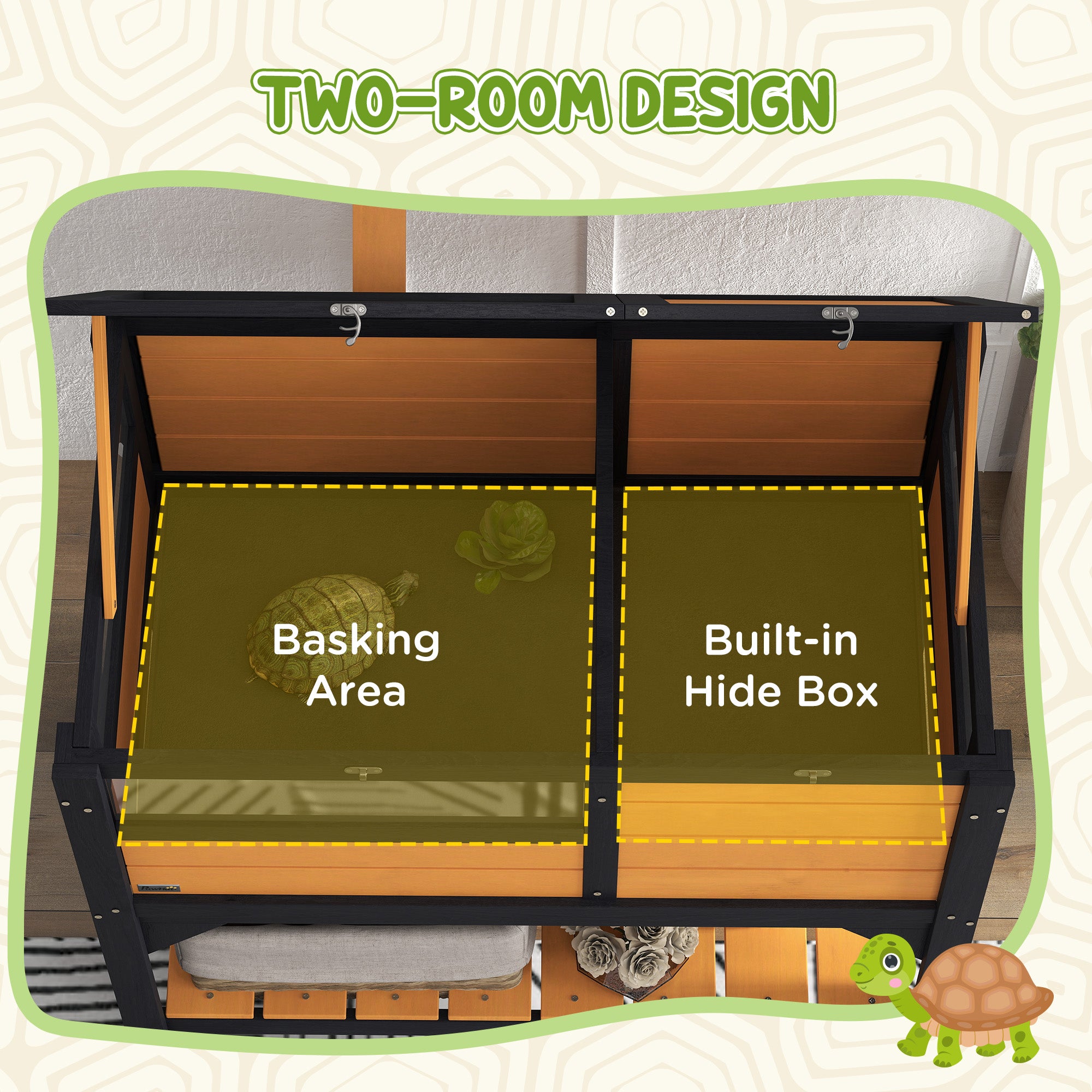 Tortoise Habitat with Shelf Storage Tortoise Gift Accessory with Weather Protection for Indoor, Yellow