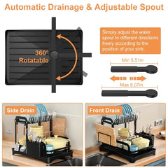2-Tier Dish Drying Rack For Kitchen Counter Space Saving Rustproof Dish Rack With Drainboard Detachable Kitchen Drainer Organizer Set