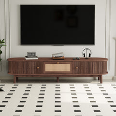 Modern Design TV Stand For 75 TVs, Media Console TV Cabinet With Rattan-Front Drawer For Living Room, 1 Drawer And 2 Sliding-Door Cabinets