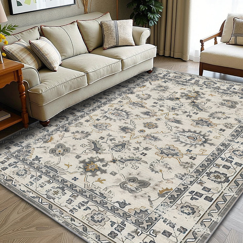 Retro Gray Style Flower Art Carpet Light Luxury Living Room Space Narrator Soft Style Can Also Improve The Home Texture Level 5x7ft Cashmere-like Washed Bottom