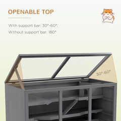 Extra Large Wooden Hamster Cage with Opening Roof, Hut, Ramps, Gray