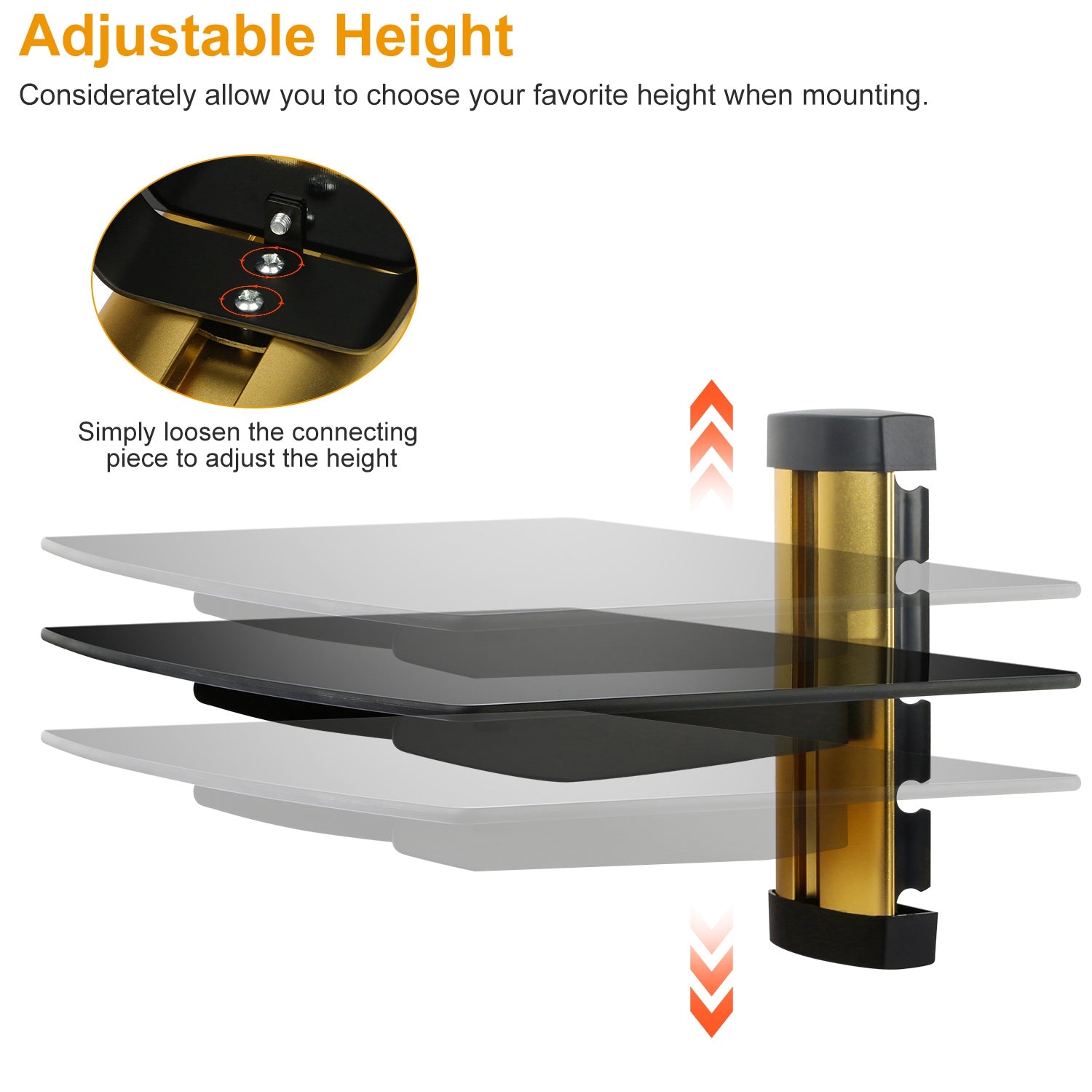 Floating Wall Mounted Strengthened Tempered Glass Shelf For DVD Cable Boxes