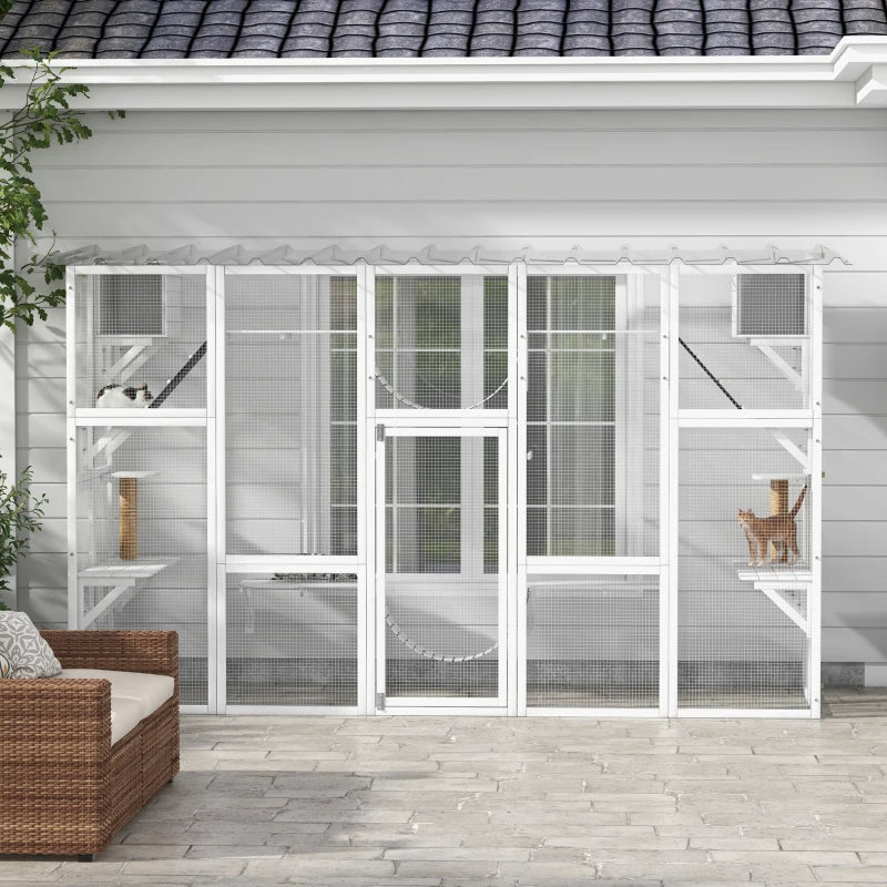 Cat Window Box , Large Catio With Shelves & Bridges, Outside Enclosure For Multiple Cats, White