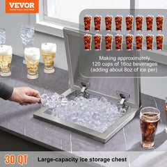 Drop In Ice Chest, 14'L X 12'W X 18'H Stainless Steel Ice Cooler, Commercial Ice Bin With Hinged Cover, 40 Qt Outdoor Kitchen Ice Bar, Drain-pipe And Drain Plug Included, For Cold Wine Beer