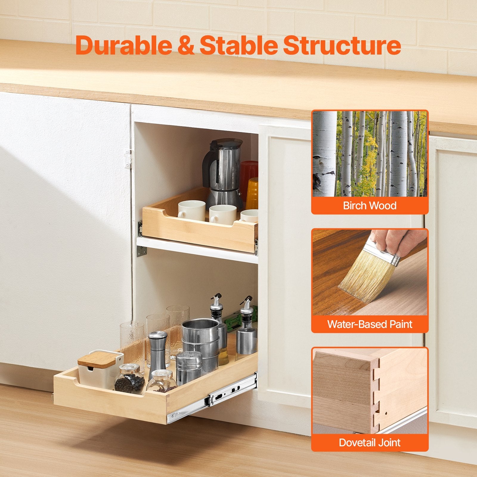 Pull Out Cabinet Organizer Soft Close Slide Out Shelf Wood Drawer 14'W X 21'D