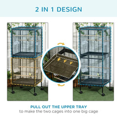 2 In 1 Bird Cage Aviary Parakeet House For Finches, Budgies With Wheels, Black