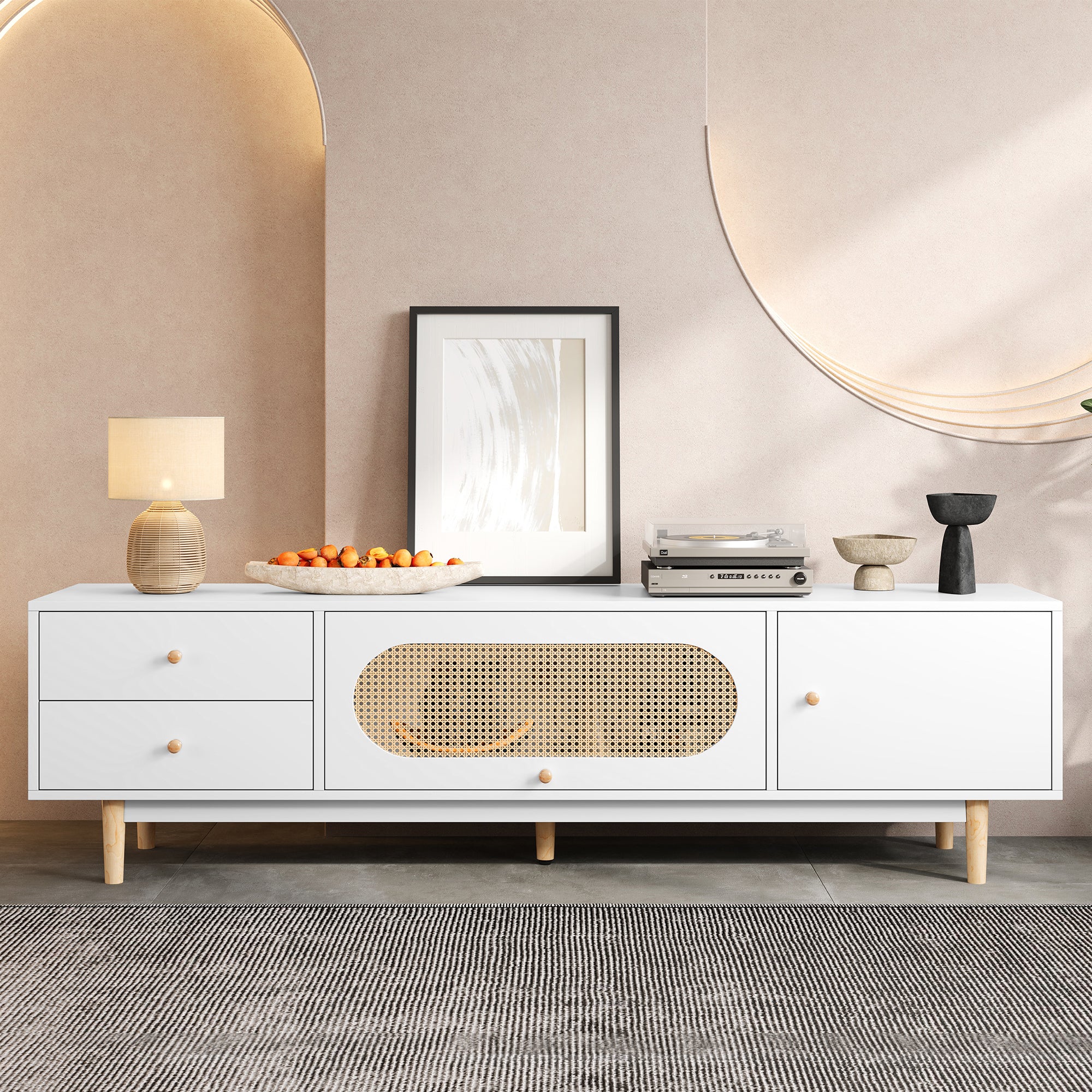 70 Inch TV Stand For TVs Up To 80 Inch, Minimalist TV Console Table With Drawers, Media Entertainment Center For Living Room, Bedroom