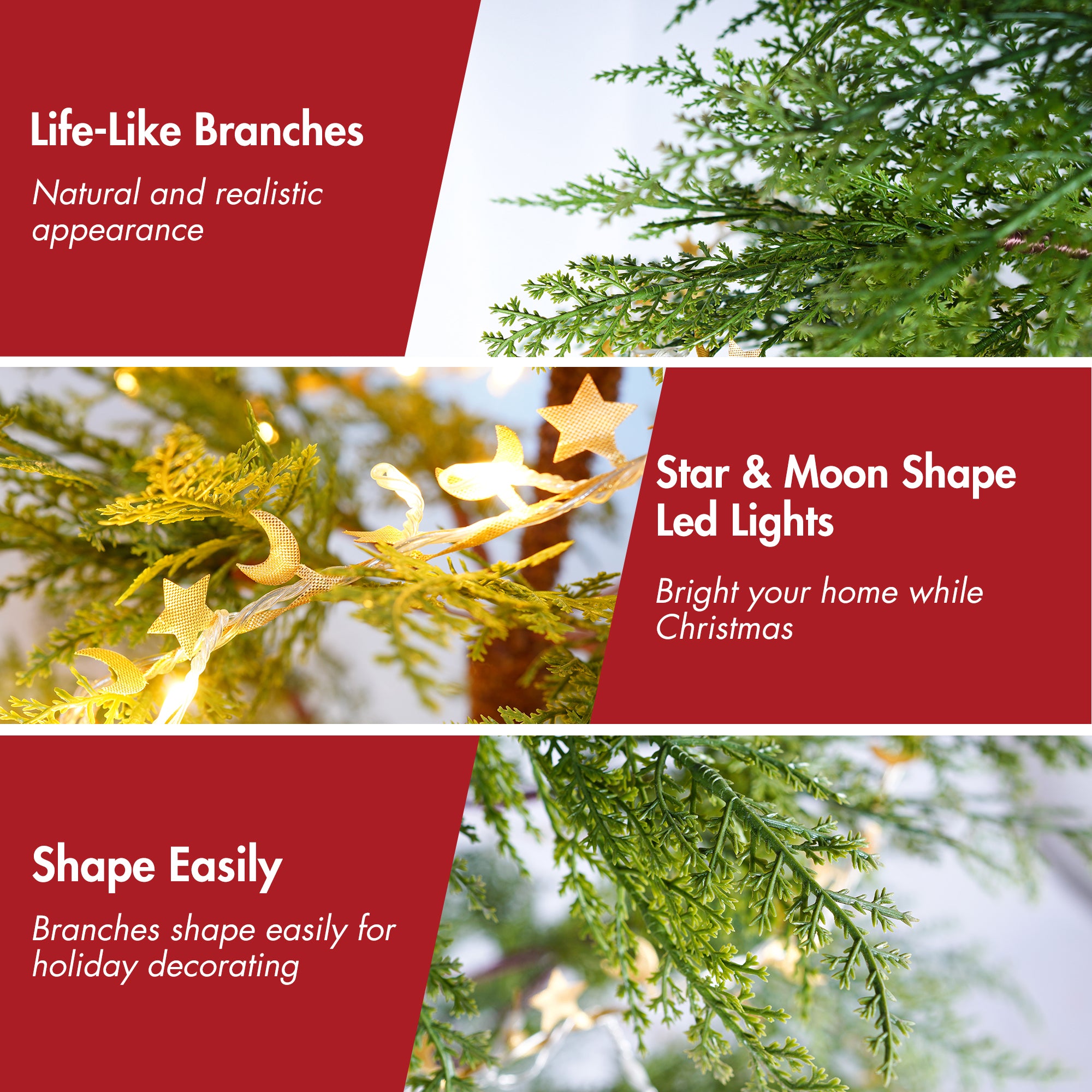 6 Feet Artificial Full Christmas Tree Includes LED Lights And Metal Stand, 612 Tips Full Tree,Xmas Decoration