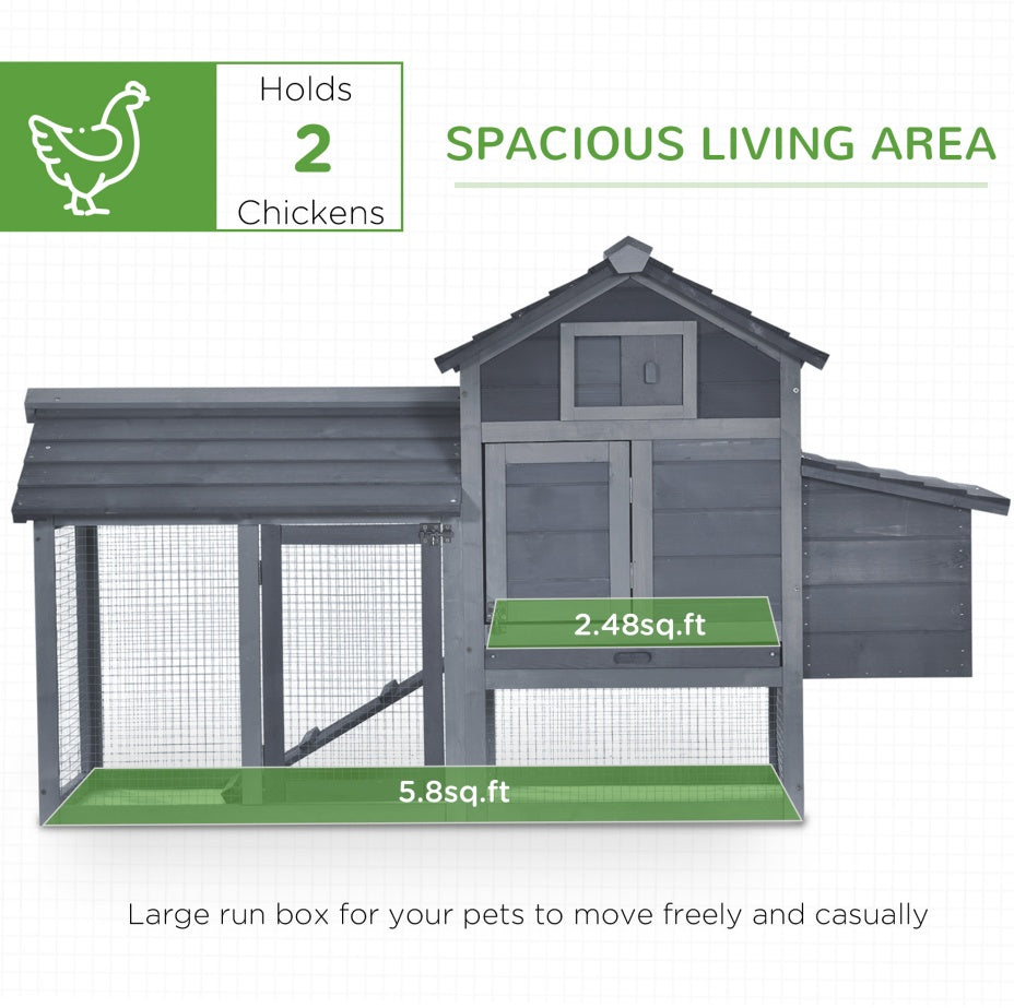 Chicken Coop Kit 59 Outdoor Solid Wood Enclosed House Ventilation Gray