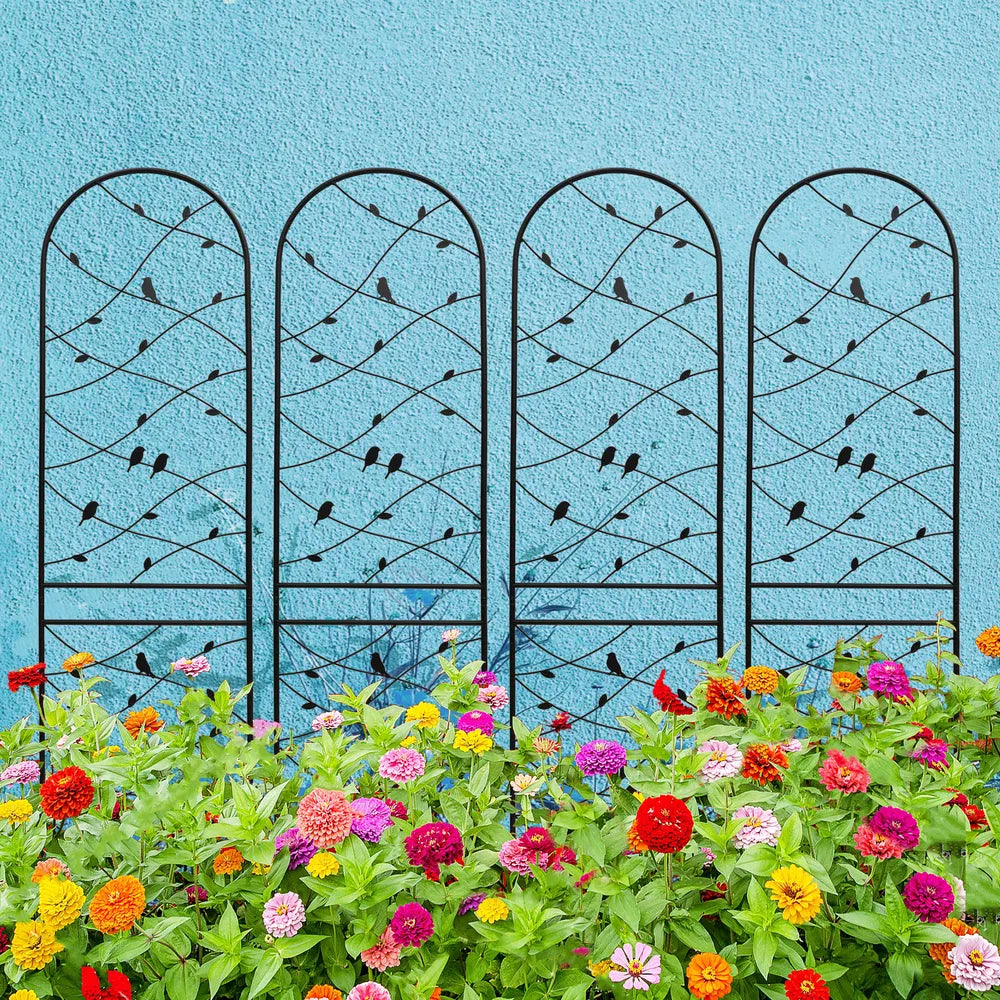 4 Pack Metal Garden Trellis 86.7" X 19.7" Rustproof Trellis For Climbing Plants Outdoor Flower Support Bird Deco Black