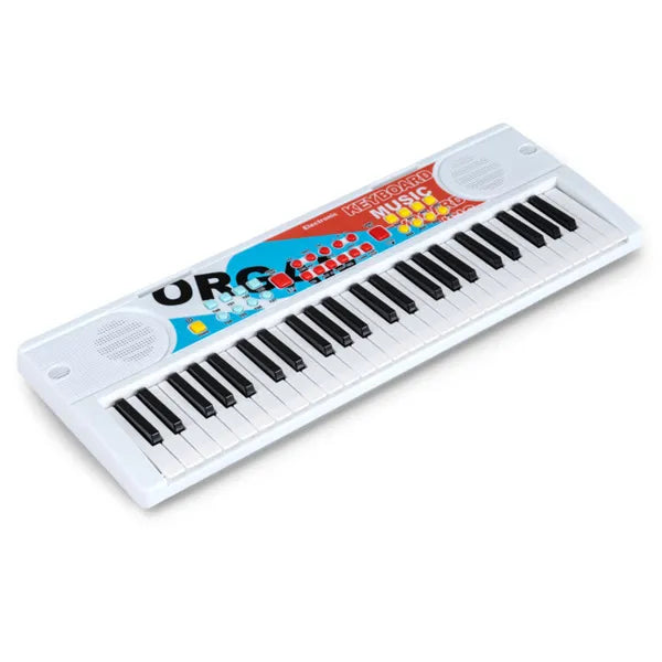 49 Keys Kids Electronic Keyboard With Microphone, 8 Tones & Rhythms Educational Music Toy For Age 3+ - White