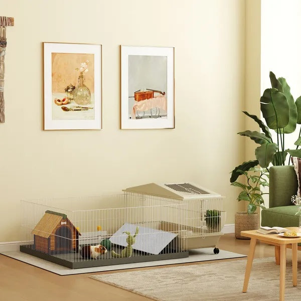 Small Animal Cage With Removable Pet Playpen, Guinea Pig Cage With Waterproof Pad