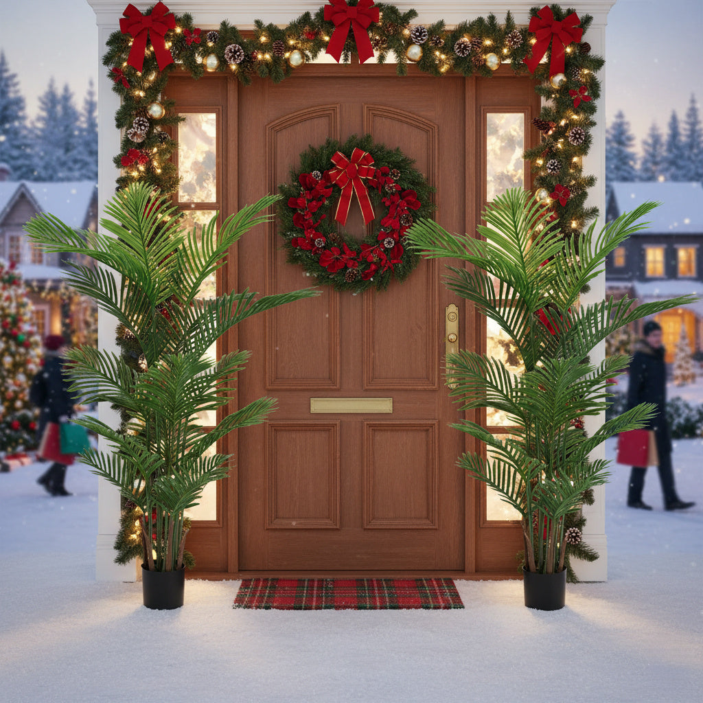 2PCS Set 5.2ft Artificial Palm Trees Natural Christmas Faux Tropical Potted Plants Perfect For Indoor Outdoor Home Office Garden Decor