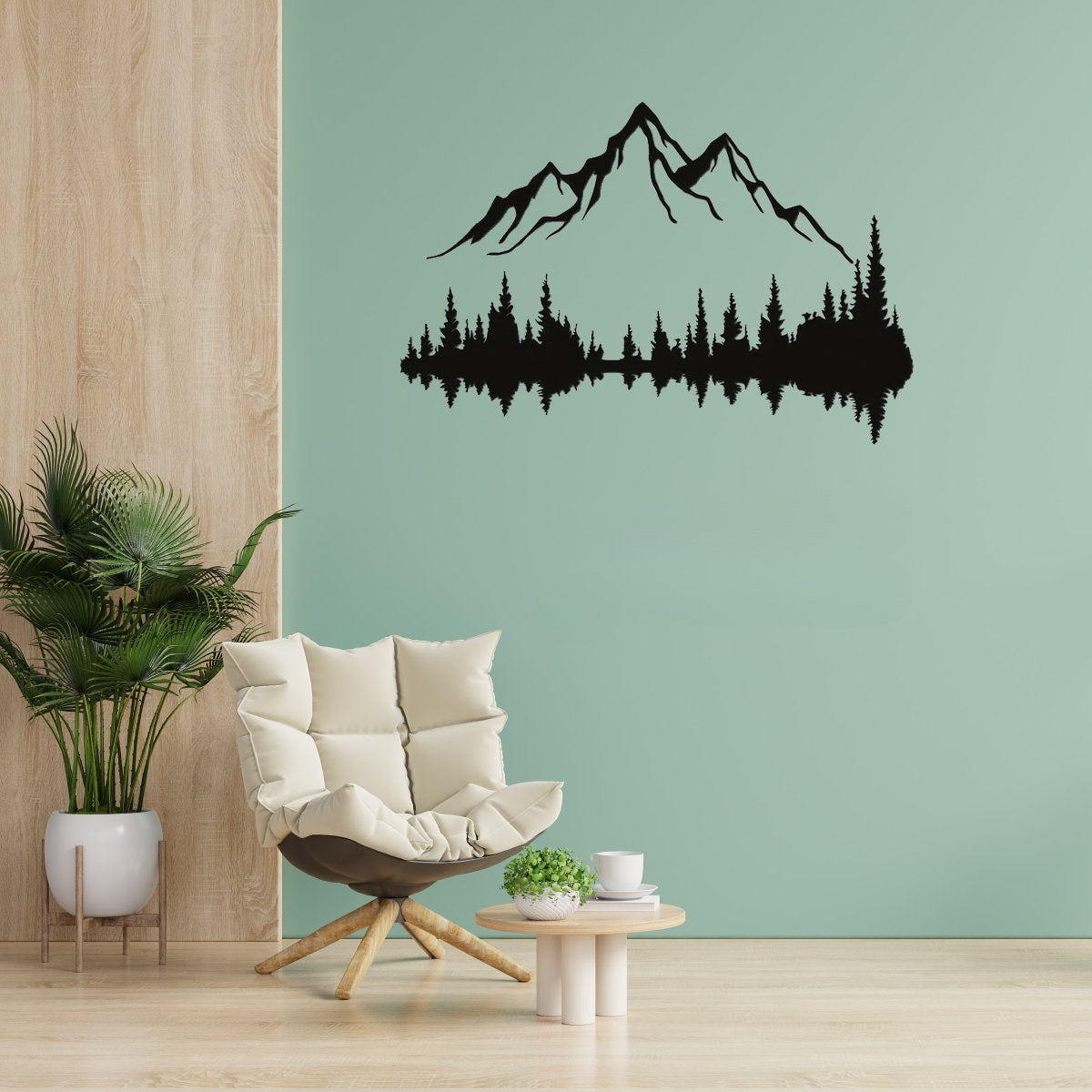 Large Black Metal Wall Art Set Of 2 - Mountain Forest Tree Sculpture Wall