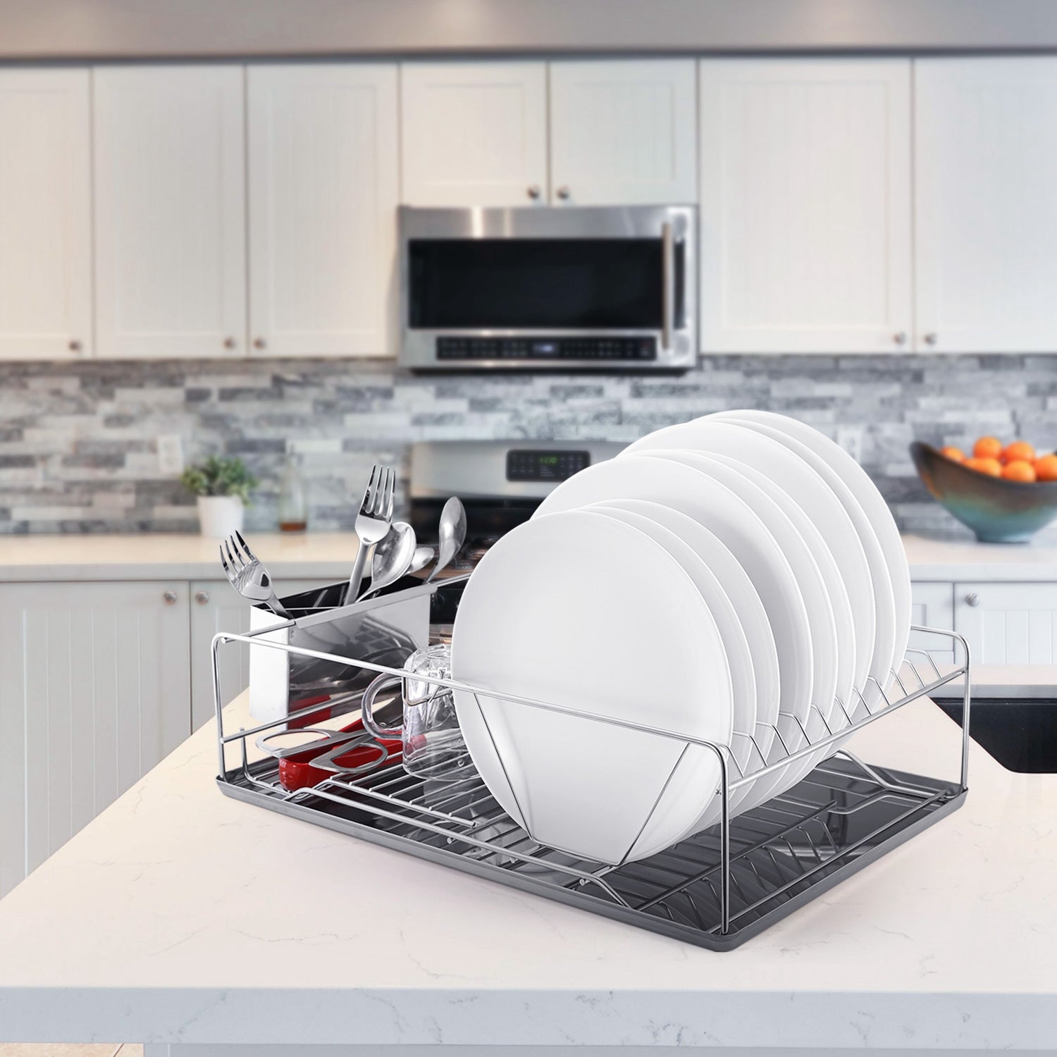 2 Size Optional Dish Drying Rack Stainless Steel Dish Rack With Drainboard Cutlery Holder Kitchen Dish Organizer