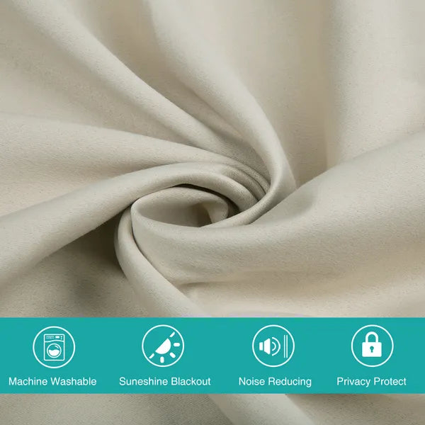 34 In. W X 84 In. L Blackout Curtains With Grommet Top Room Darkening Noise Reducing, Beige(1 Panel), Silencer Clip