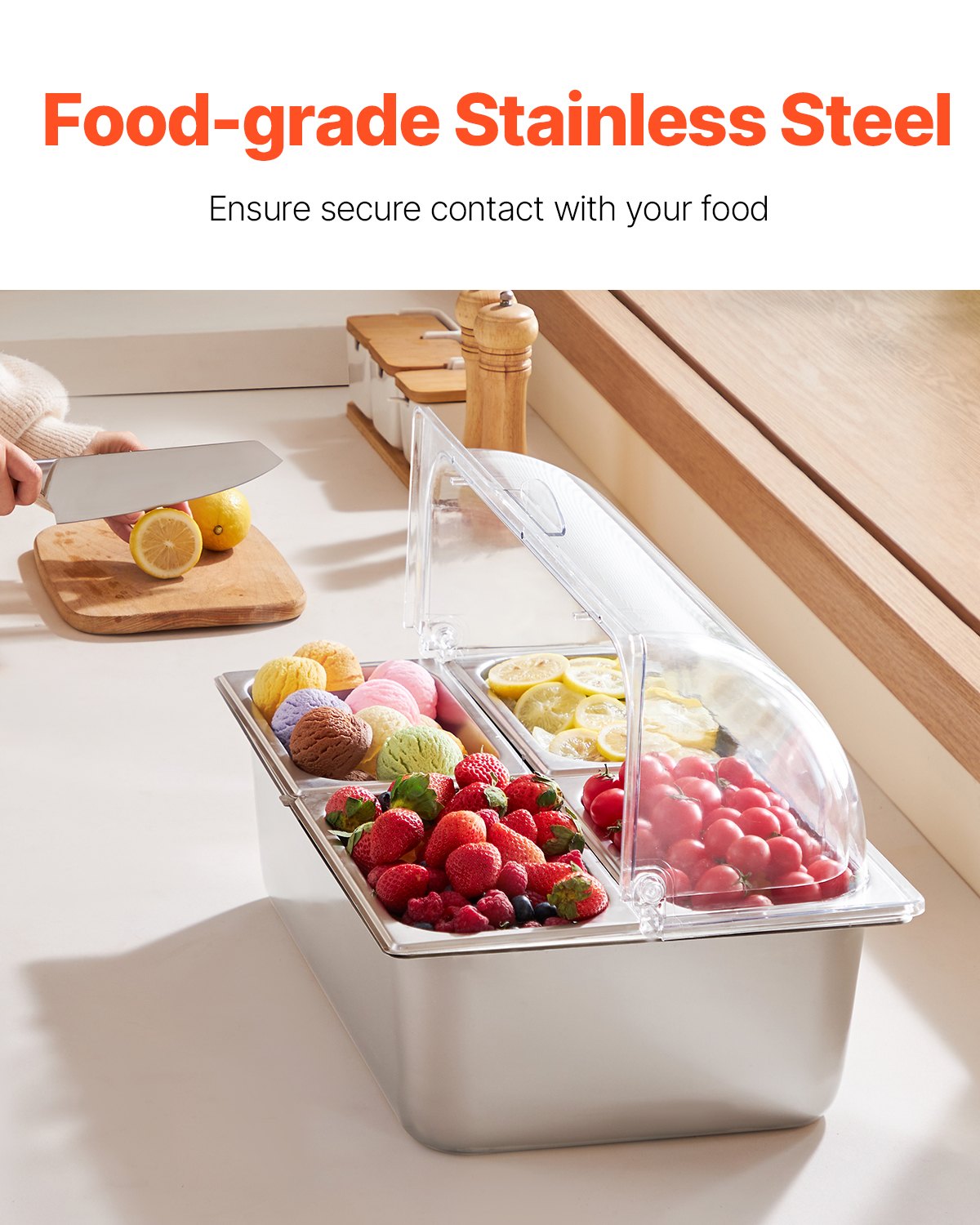 Countertop Food Serving Display Container 4 Pan Condiment Dispenser With Lid
