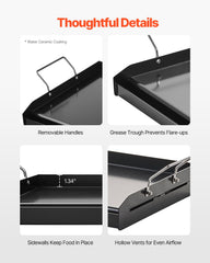 24x16 In Flat Top Griddle Carbon Steel Universal BBQ Grill Pan Cookware