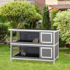 54" 2-Story Large Rabbit Hutch Bunny Cage Wooden Pet House Small Animal Habitat with Lockable Doors, No Leak Tray and waterproof Roof for Rabbits, Chickens, Ducks, Outdoor/Indoor Dark Gray