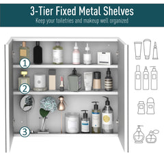 Bathroom Mirrored Cabinet, 24"x22" Steel Frame Medicine Cabinet, Wall-Mounted Storage Organizer with Double Doors, White
