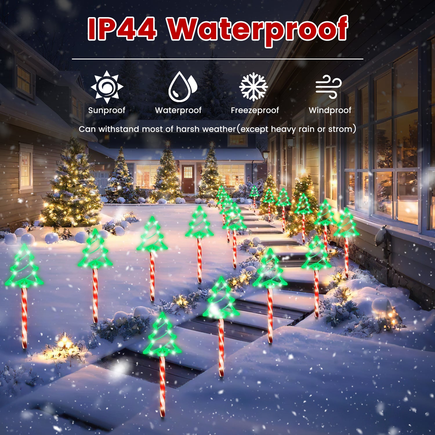 Deer Or Tree Options 5Packs Christmas Outdoor Pathway Light With 8 Modes IP44 Waterproof Xmas Decoration Stake Light Tree Candy Light For Garden Lawn Porch Yard Driveway
