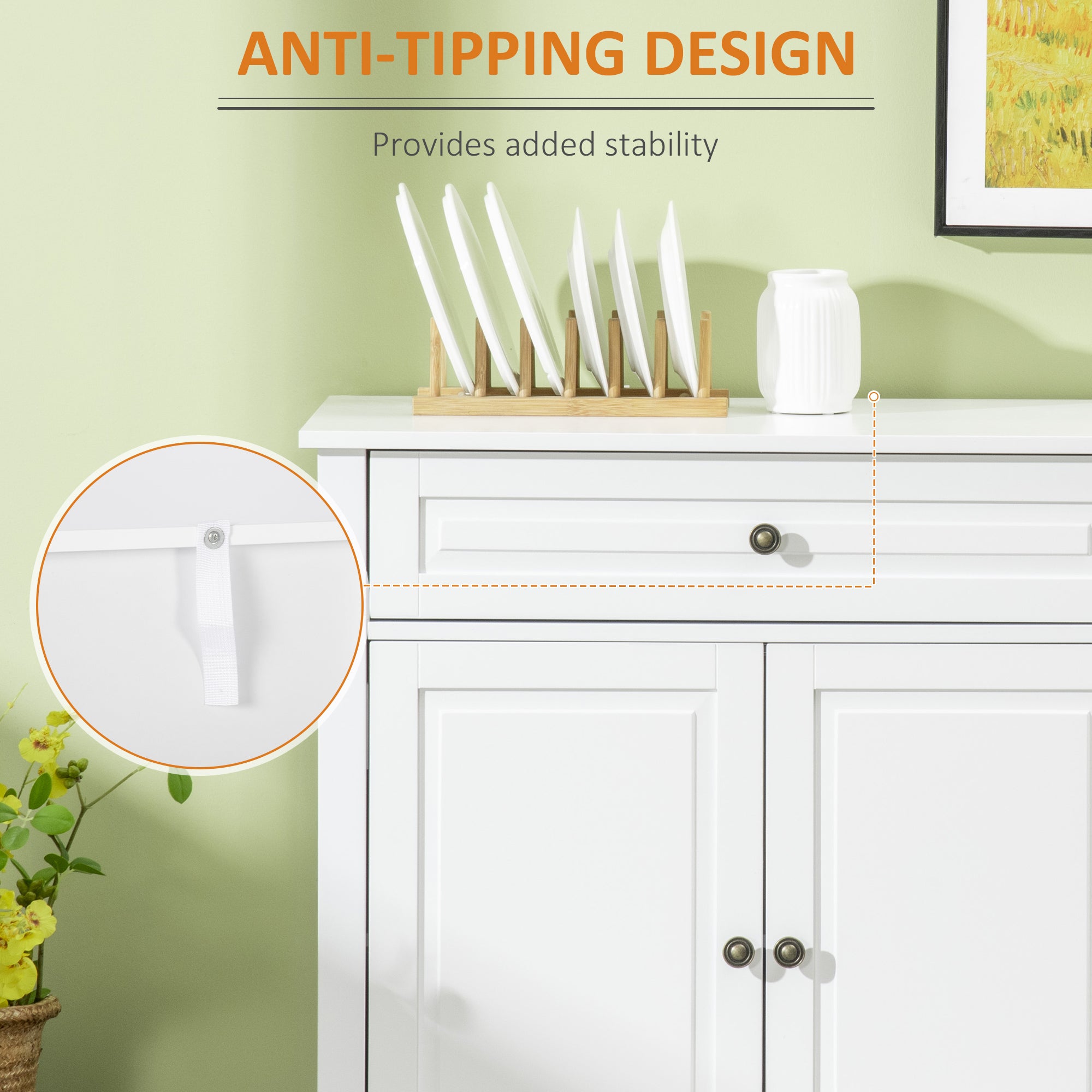 Sideboard Buffet Cabinet, Modern Accent Cabinet with 2 Drawers and Adjustable Shelves, Entryway Cabinet, White