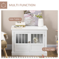 Wooden Dog Crate End Table, Dog Crate Furniture with Triple Doors, Puppy Crate for Small Dogs Indoor Use, White