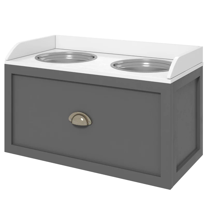 Pet Feeding Station Pet Dish Bowl Set With Storage, 2 Elevated Dog Bowls For Large Sized Dogs, Gray