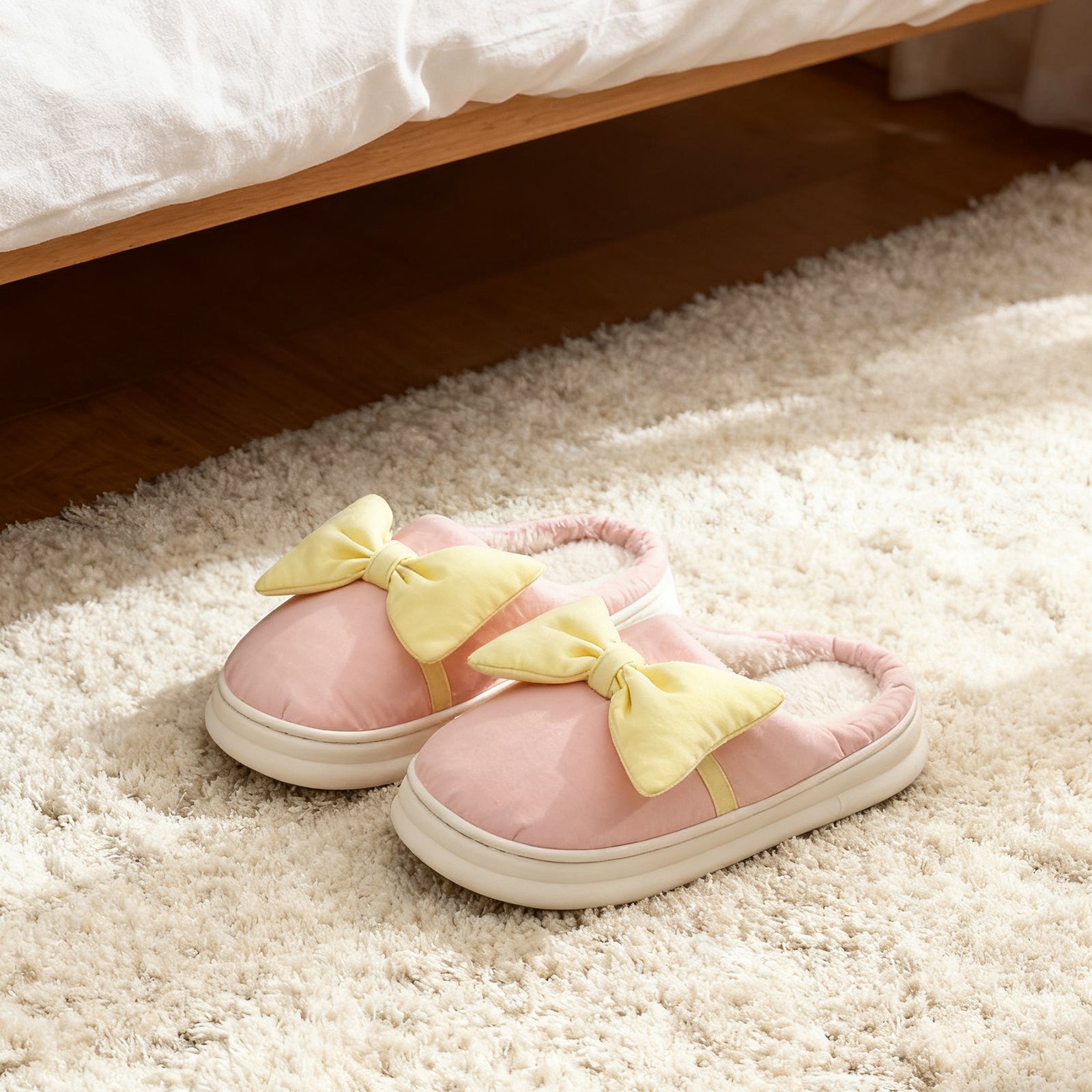 Bow Cotton Slippers - Pink