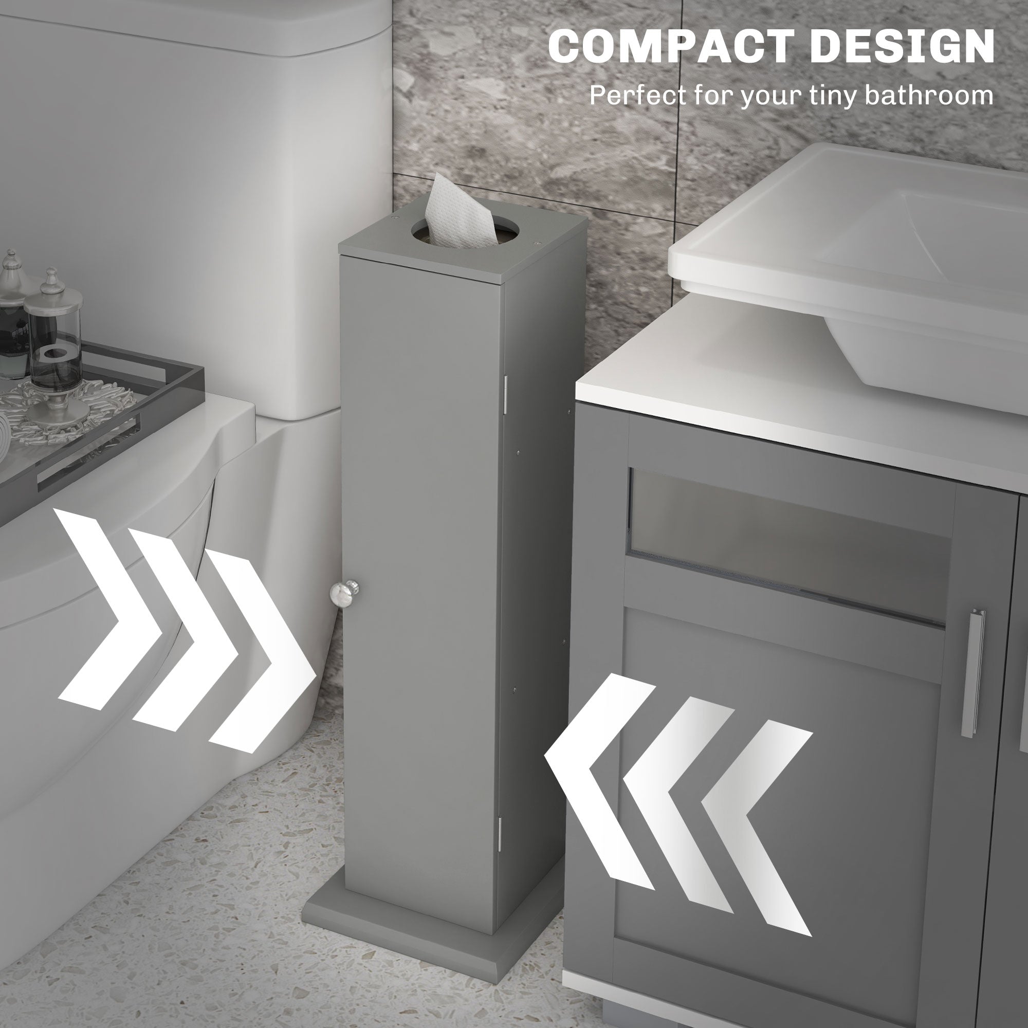 Small Toilet Paper Cabinet, Bathroom Corner Cabinet with Doors and Shelves for Paper Shampoo, Gray