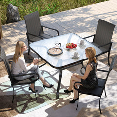 Set of 4 Outdoor Wicker Dining Chairs with Armrest, Steel Frame, Highback and Deep Seating, Brown