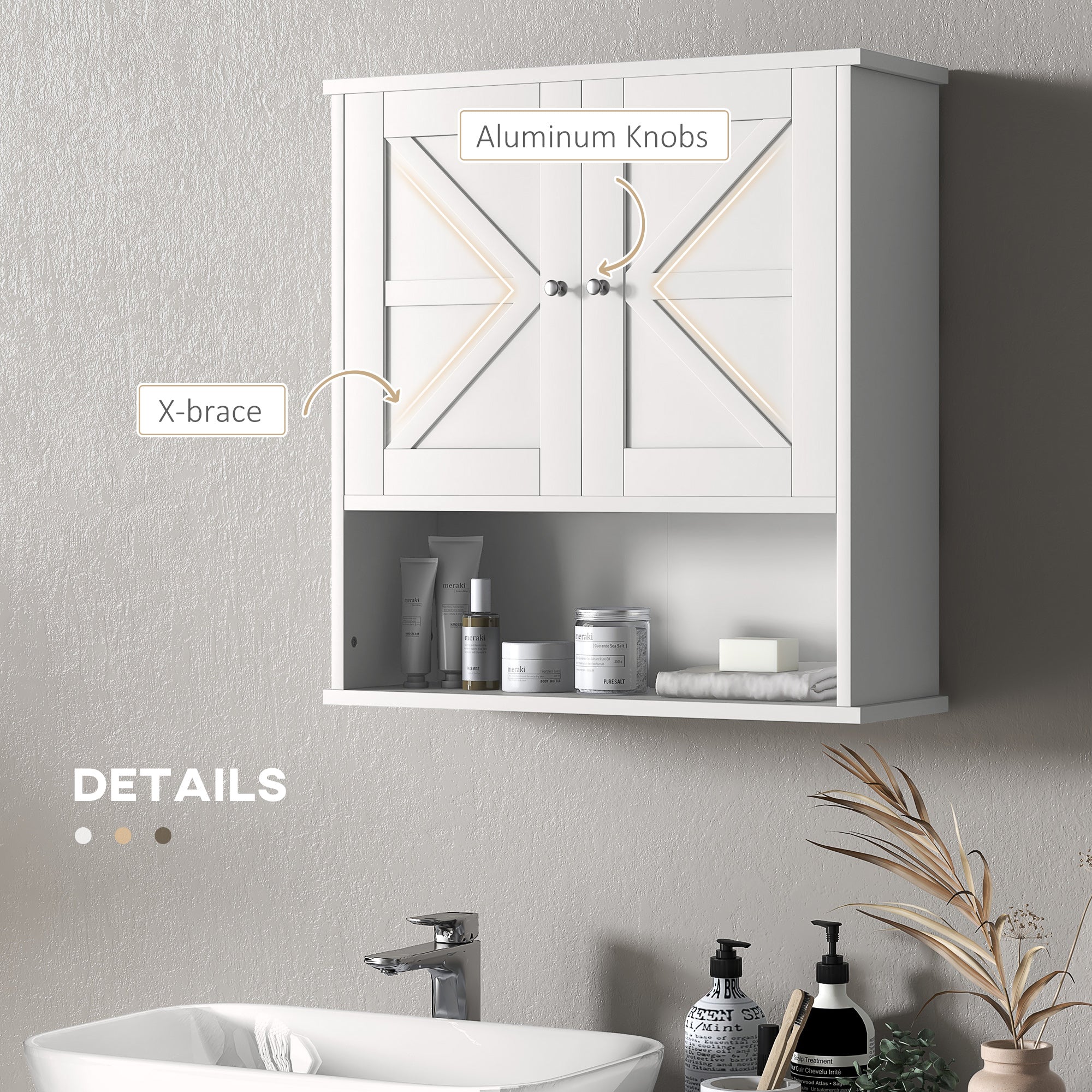 Farmhouse Bathroom Medicine Cabinet, Wall Cabinet with Barn Doors and Adjustable Shelf for Laundry Room, White