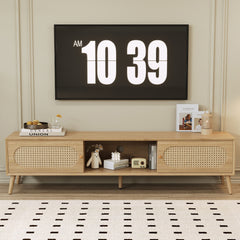 Boho TV Stand For TVs Up To 80'' , Modern Farmhouse Media Console, Entertainment Center With Solid Wood Legs, TV Cabinet For Living Room, Home Theatre