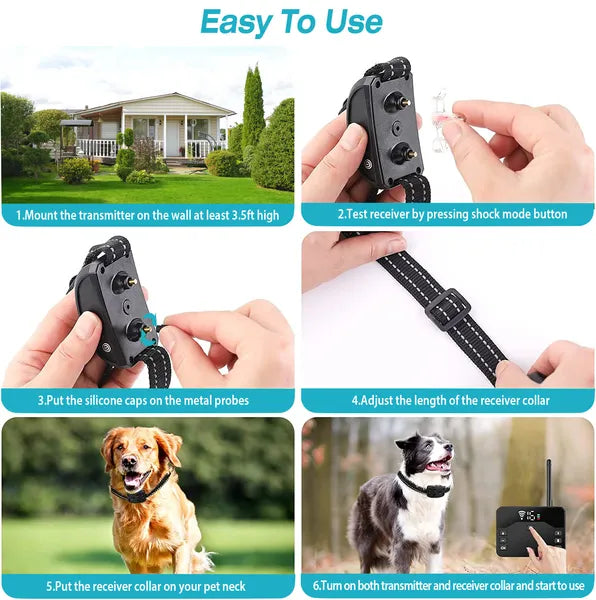 2 In 1 Wireless Electric Dog Fence Waterproof Pet Shock Boundary Containment System Electric Training Collar For Small Medium Large Dogs