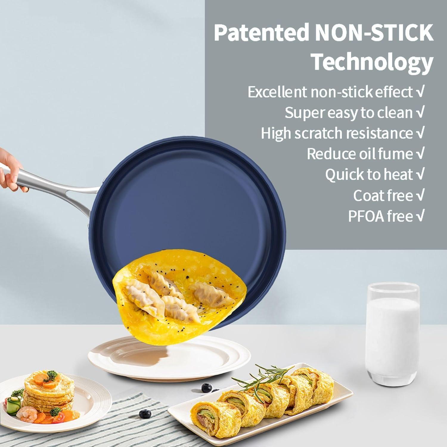 Titanium Alloy Stainless Steel 10-inch PFAS-Free PFOA-Free Non-Stick Pan Dishwasher-Safe Oven-Safe Suitable For All Stovetop Cookware
