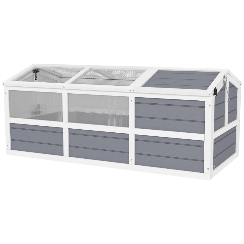 PawHut Wooden Tortoise Habitat Outdoor W Bottomless Design, Doors, PC Sun Panel Windows, For Small Animals, Rabbit, Light Gray