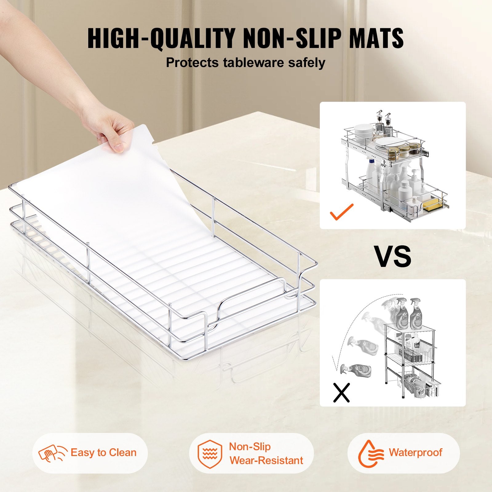 2-Tier 12"Wx21"Dx15"H Wire Pull Out Cabinet Under Sink Organizer Drawer Basket, 13.5"Wx22"Dx18"H Install Size For Cabinet
