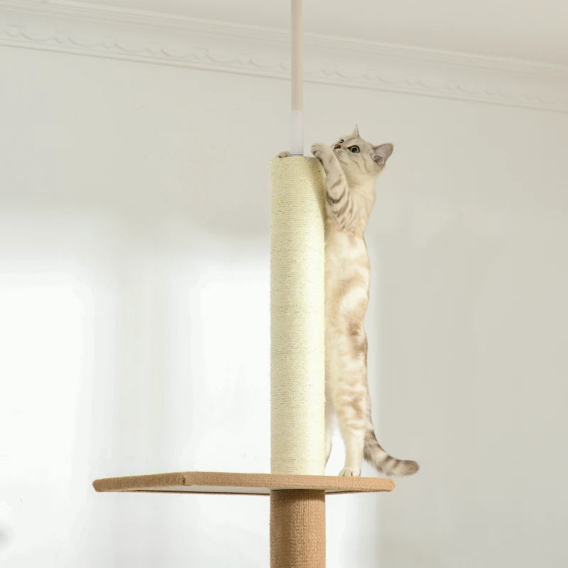 Floor-to-Ceiling Cat Tree Cat Climbing Tower With Sisal-Covered Scratching Posts Natural Cat Tree Activity Center For Kittens Cat Tower Furniture